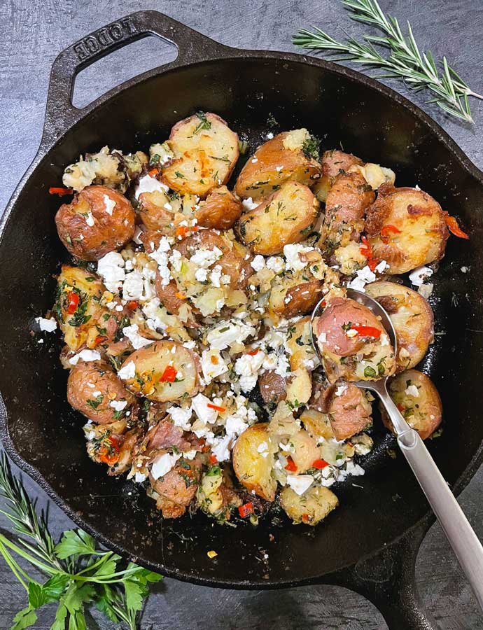 Crispy Smashed Potatoes with Feta & Dill